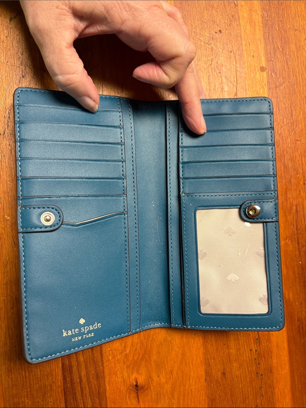 kate spade teal leather wallet with gold logo - Picture 2 of 3